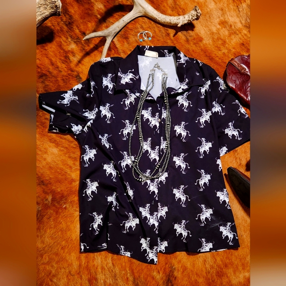 Button up black cowboy blouse
